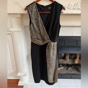 Tahari Arthur Levine Black Gold Metallic Cocktail Dress Quiet Luxury mob wife 8